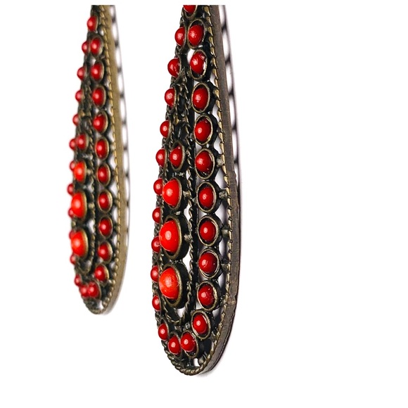 Large tear drop earrings w/ beaded detail - Picture 4 of 4